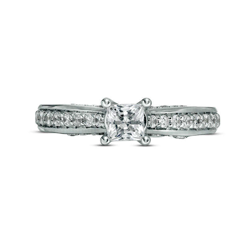 1.0 CT. T.W. Princess-Cut Natural Diamond Pav? Engagement Ring in Solid 14K White Gold