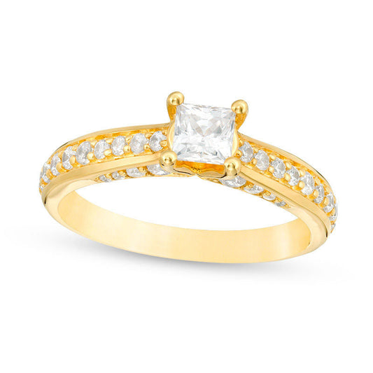 1.0 CT. T.W. Princess-Cut Natural Diamond Pav? Engagement Ring in Solid 14K Gold
