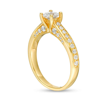 1.0 CT. T.W. Princess-Cut Natural Diamond Pav? Engagement Ring in Solid 14K Gold