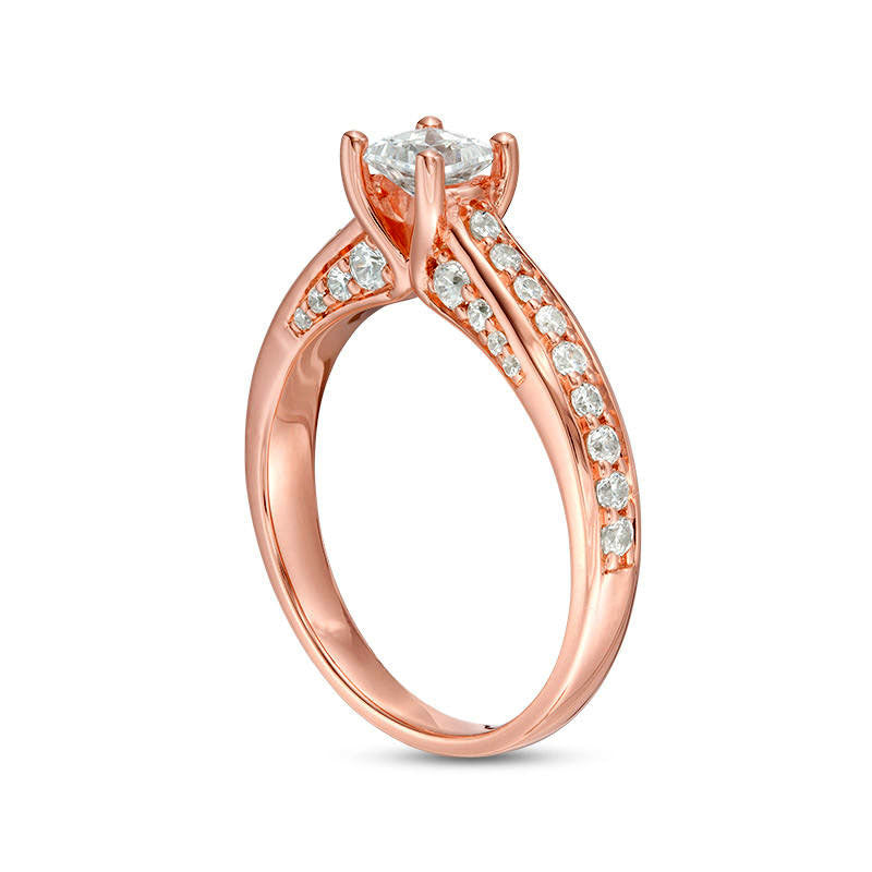 1.0 CT. T.W. Princess-Cut Natural Diamond Pav? Engagement Ring in Solid 14K Rose Gold