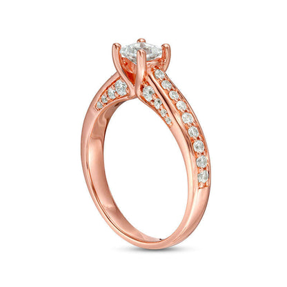 1.0 CT. T.W. Princess-Cut Natural Diamond Pav? Engagement Ring in Solid 14K Rose Gold