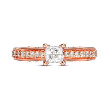 1.0 CT. T.W. Princess-Cut Natural Diamond Pav? Engagement Ring in Solid 14K Rose Gold