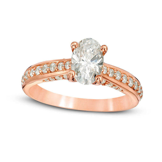 1.5 CT. T.W. Oval Natural Diamond Pav? Engagement Ring in Solid 14K Rose Gold