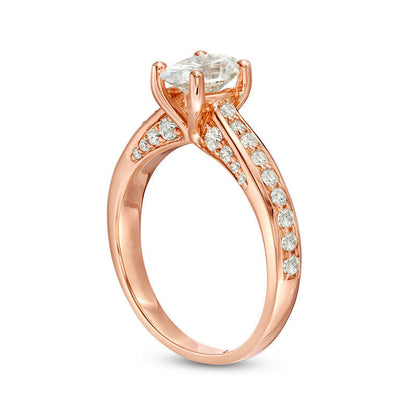 1.5 CT. T.W. Oval Natural Diamond Pav? Engagement Ring in Solid 14K Rose Gold