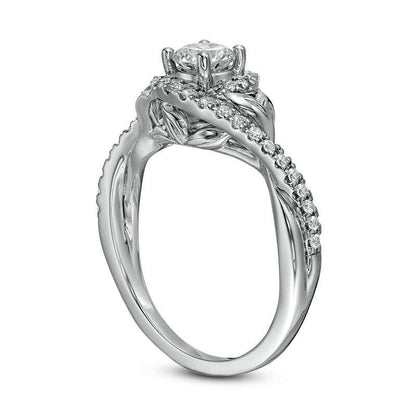 0.75 CT. T.W. Natural Diamond Bypass Leaf-Sides Engagement Ring in Solid 14K White Gold