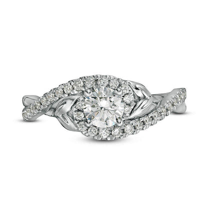 0.75 CT. T.W. Natural Diamond Bypass Leaf-Sides Engagement Ring in Solid 14K White Gold