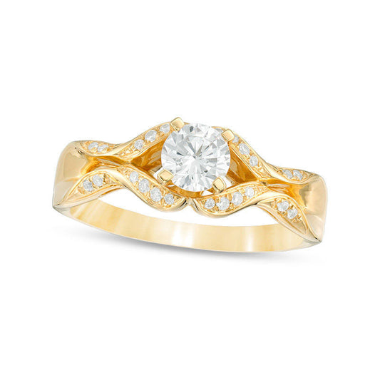 0.63 CT. T.W. Natural Diamond Ribbon Shank Engagement Ring in Solid 14K Gold
