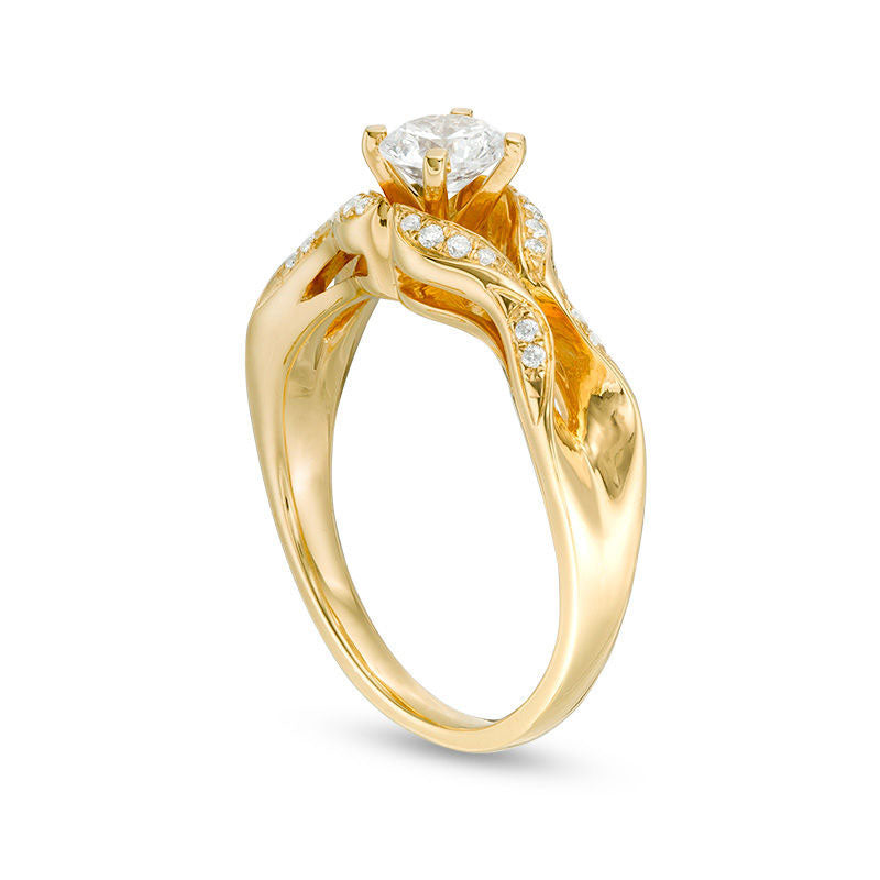 0.63 CT. T.W. Natural Diamond Ribbon Shank Engagement Ring in Solid 14K Gold