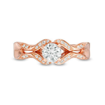 0.63 CT. T.W. Natural Diamond Ribbon Shank Engagement Ring in Solid 14K Rose Gold