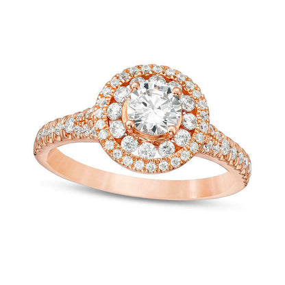 1.0 CT. T.W. Natural Diamond Double Frame Engagement Ring in Solid 14K Rose Gold