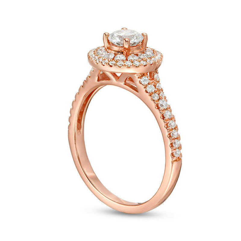1.0 CT. T.W. Natural Diamond Double Frame Engagement Ring in Solid 14K Rose Gold