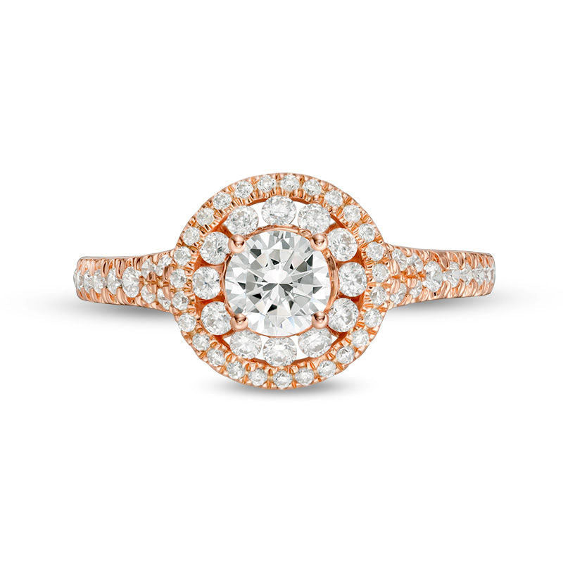 1.0 CT. T.W. Natural Diamond Double Frame Engagement Ring in Solid 14K Rose Gold