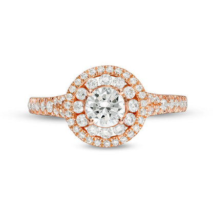 1.0 CT. T.W. Natural Diamond Double Frame Engagement Ring in Solid 14K Rose Gold