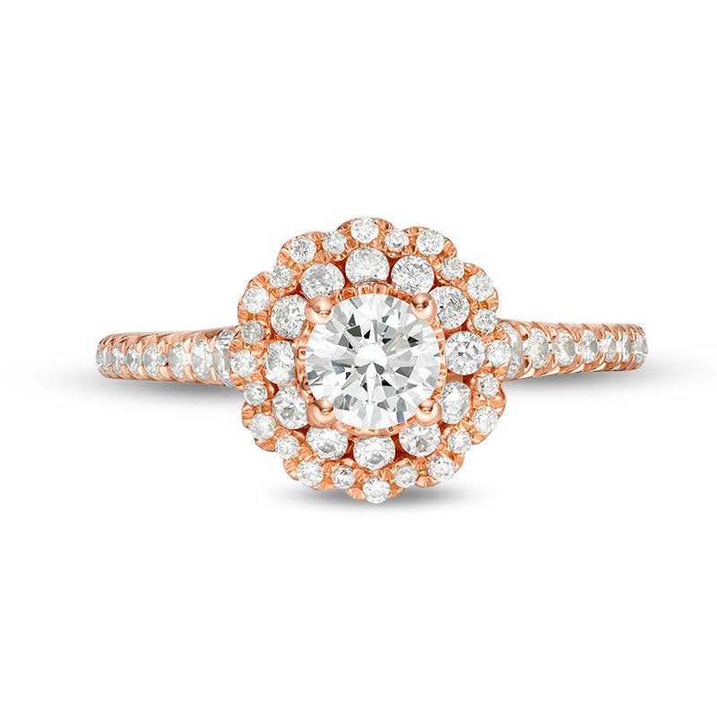 1.0 CT. T.W. Natural Diamond Scallop Frame Engagement Ring in Solid 14K Rose Gold