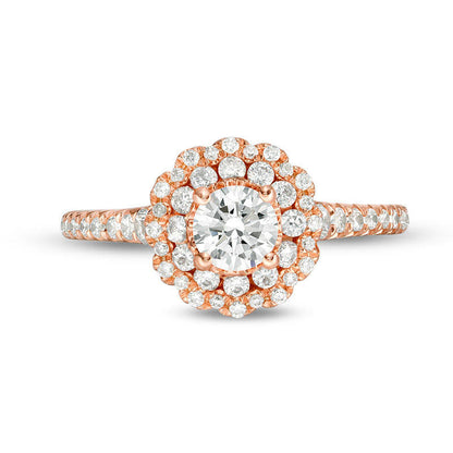 1.0 CT. T.W. Natural Diamond Scallop Frame Engagement Ring in Solid 14K Rose Gold