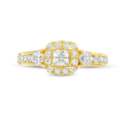 1.25 CT. T.W. Princess-Cut Natural Diamond Frame Three Stone Engagement Ring in Solid 14K Gold