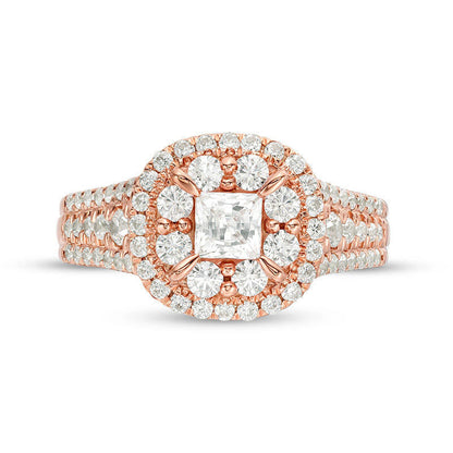 1.5 CT. T.W. Princess-Cut Natural Diamond Frame Multi-Row Antique Vintage-Style Engagement Ring in Solid 14K Rose Gold