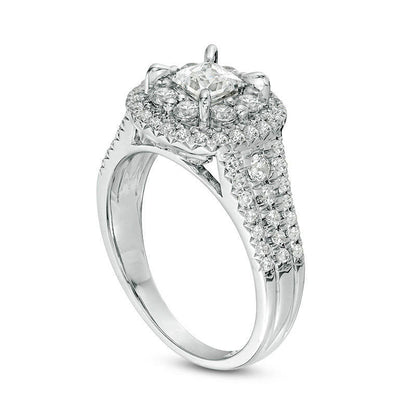1.5 CT. T.W. Princess-Cut Natural Diamond Frame Multi-Row Antique Vintage-Style Engagement Ring in Solid 14K White Gold