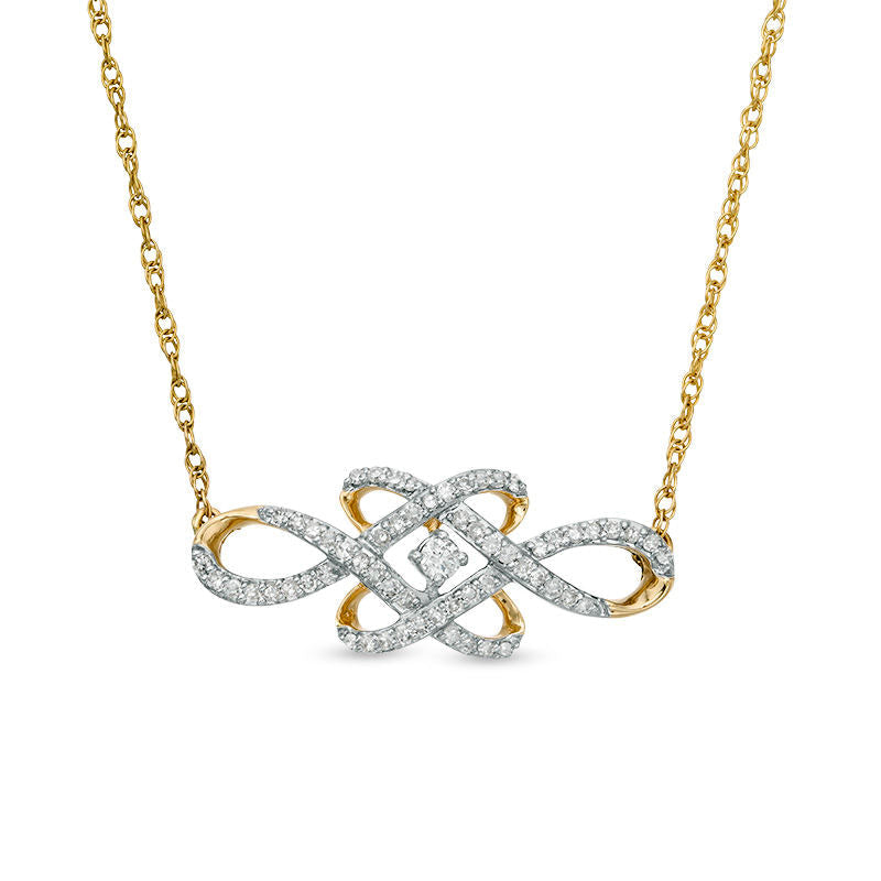 0.2 CT. T.W. Natural Diamond Woven Knot Necklace in 10K Yellow Gold - 17