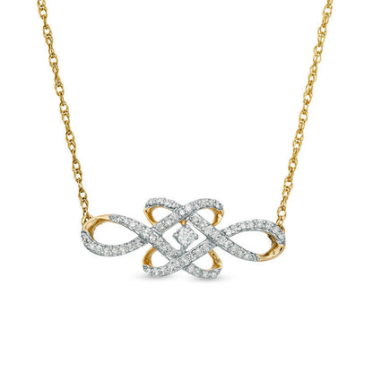 0.2 CT. T.W. Natural Diamond Woven Knot Necklace in 10K Yellow Gold - 17