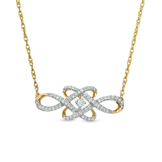 0.2 CT. T.W. Natural Diamond Woven Knot Necklace in 10K Yellow Gold - 17