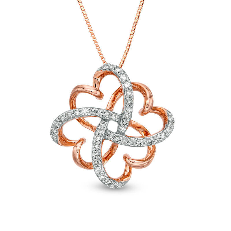 0.17 CT. T.W. Natural Diamond Clover Heart Knot Pendant in 10K Rose Gold