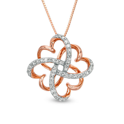 0.17 CT. T.W. Natural Diamond Clover Heart Knot Pendant in 10K Rose Gold