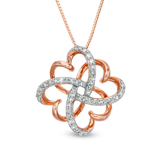 0.17 CT. T.W. Natural Diamond Clover Heart Knot Pendant in 10K Rose Gold