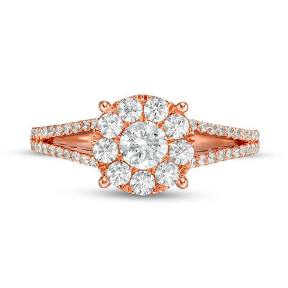 1.0 CT. T.W. Natural Diamond Frame Split Shank Engagement Ring in Solid 14K Rose Gold