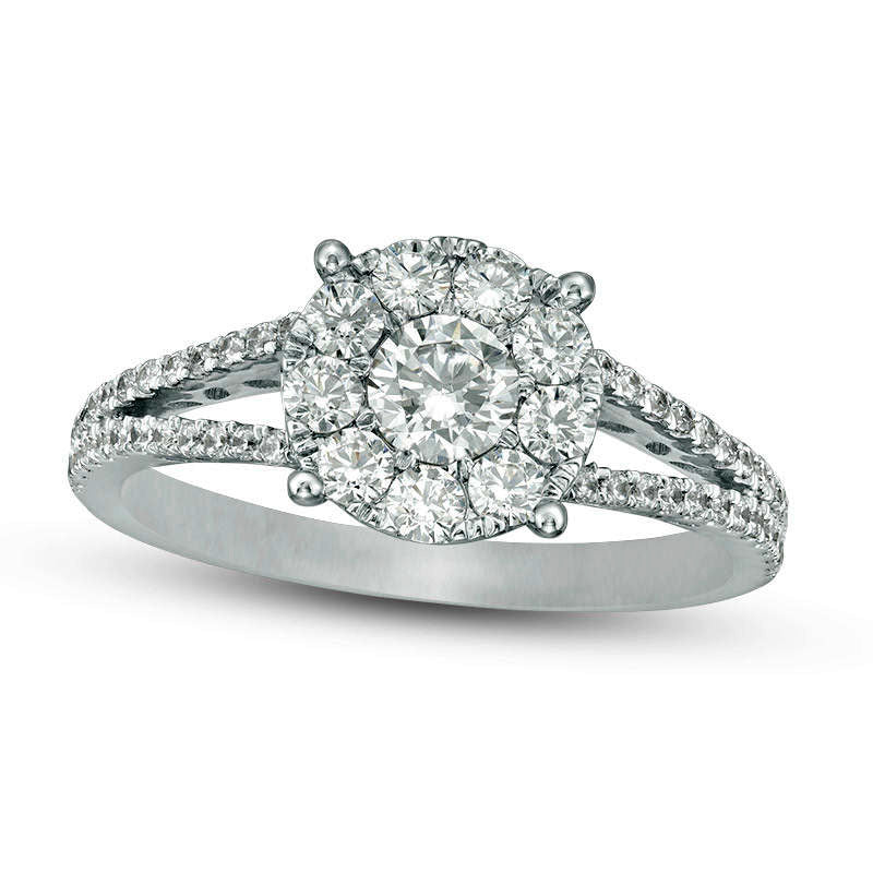 1.0 CT. T.W. Natural Diamond Frame Split Shank Engagement Ring in Solid 14K White Gold