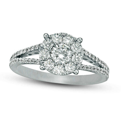 1.0 CT. T.W. Natural Diamond Frame Split Shank Engagement Ring in Solid 14K White Gold
