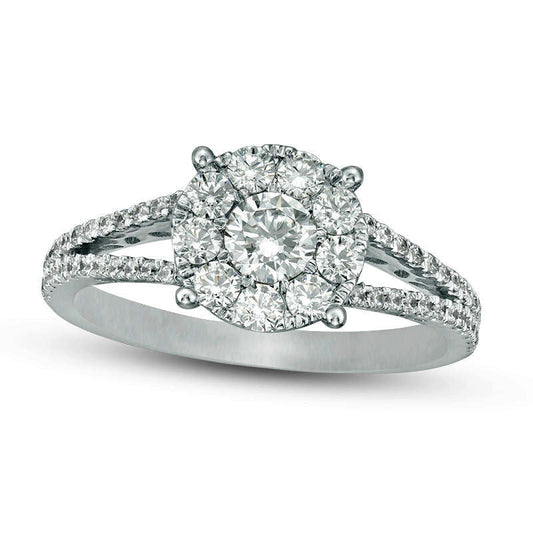 1.0 CT. T.W. Natural Diamond Frame Split Shank Engagement Ring in Solid 14K White Gold