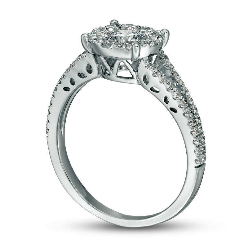 1.0 CT. T.W. Natural Diamond Frame Split Shank Engagement Ring in Solid 14K White Gold