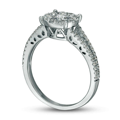 1.0 CT. T.W. Natural Diamond Frame Split Shank Engagement Ring in Solid 14K White Gold