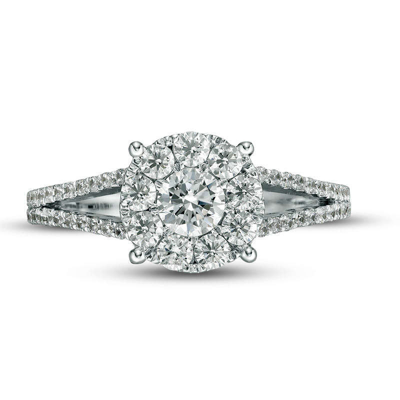 1.0 CT. T.W. Natural Diamond Frame Split Shank Engagement Ring in Solid 14K White Gold