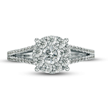 1.0 CT. T.W. Natural Diamond Frame Split Shank Engagement Ring in Solid 14K White Gold