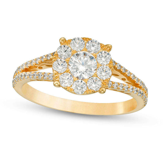 1.0 CT. T.W. Natural Diamond Frame Split Shank Engagement Ring in Solid 14K Gold