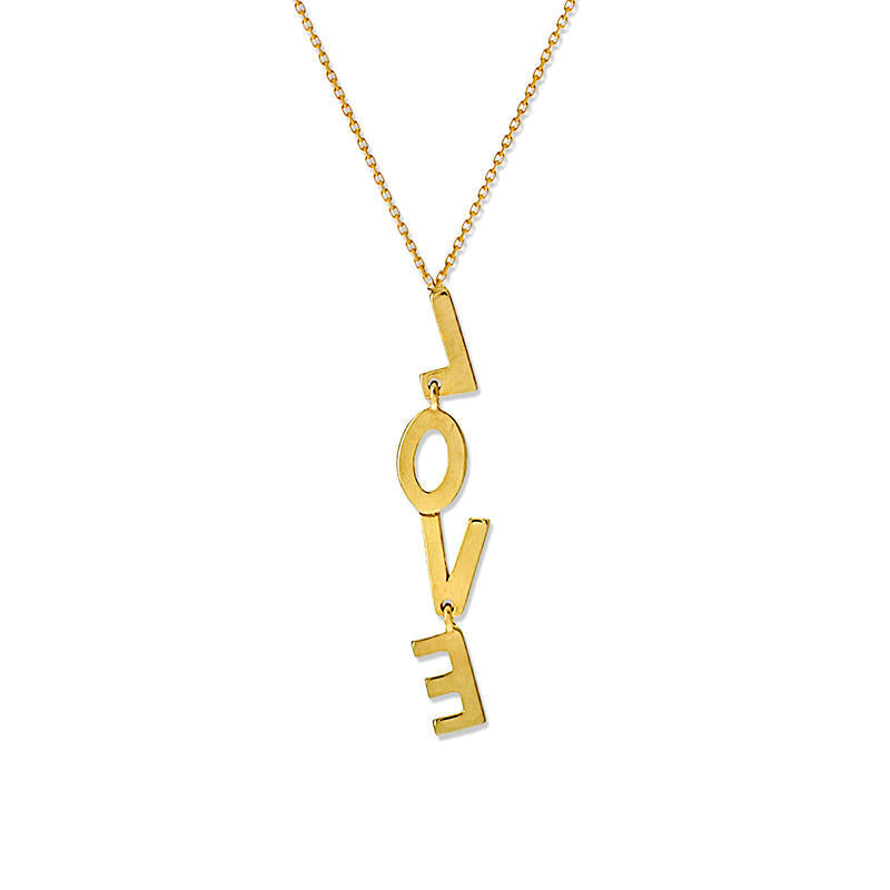 Vertical LOVE" Necklace in 14K Gold"