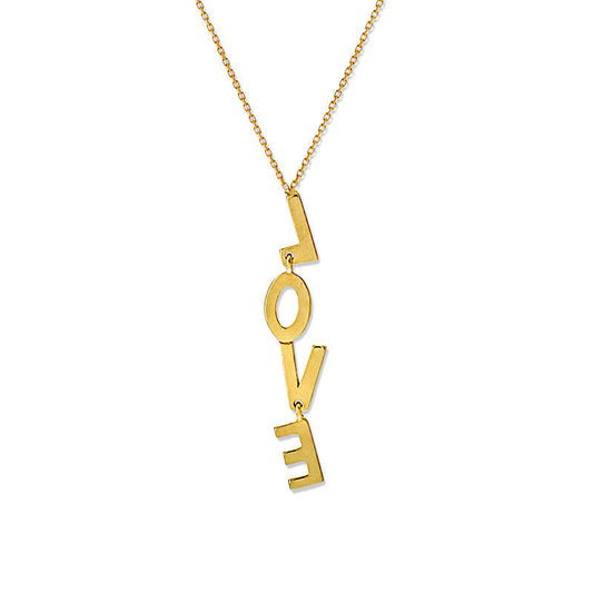 Vertical LOVE" Necklace in 14K Gold"