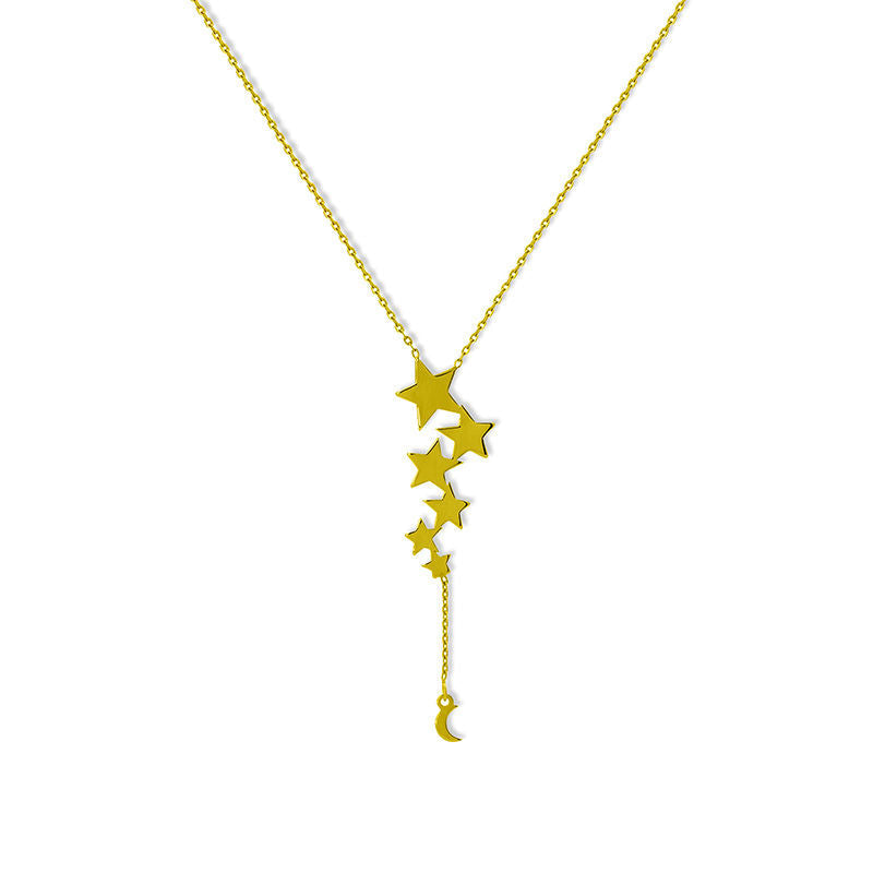 Star and Crescent Moon Y" Necklace in 14K Gold"
