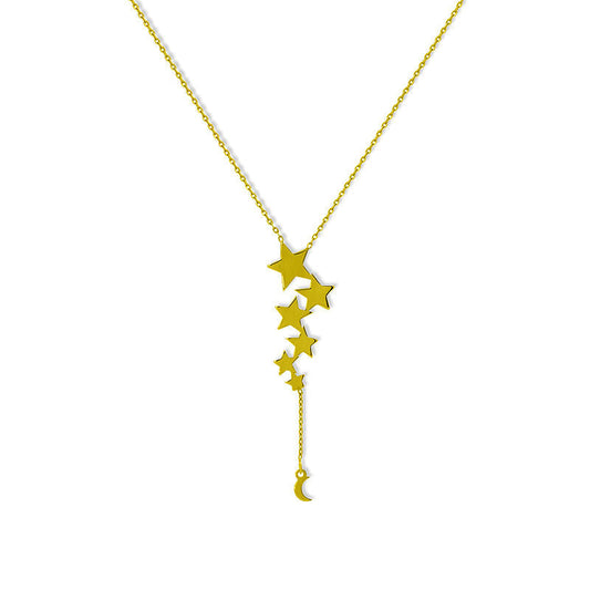 Star and Crescent Moon Y" Necklace in 14K Gold"