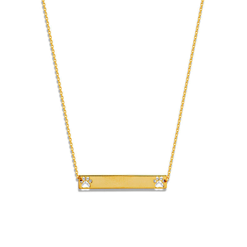 Double Paw Print Cutout Bar Necklace in 14K Gold