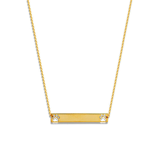 Double Paw Print Cutout Bar Necklace in 14K Gold