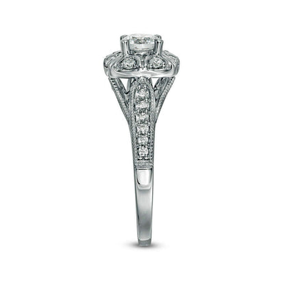 0.75 CT. T.W. Natural Diamond Cushion Frame Antique Vintage-Style Engagement Ring in Solid 10K White Gold