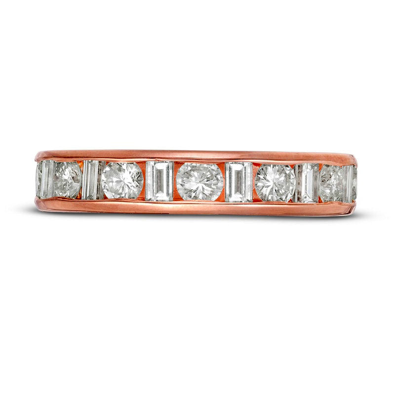 2.0 CT. T.W. Baguette and Round Natural Diamond Alternating Eternity Wedding Band in Solid 18K Rose Gold (G/SI2)