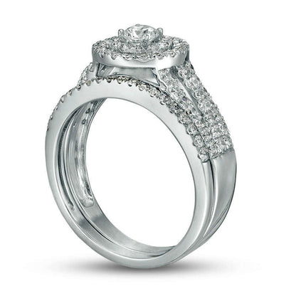 1.0 CT. T.W. Natural Diamond Double Frame Multi-Row Engagement Ring in Solid 14K White Gold