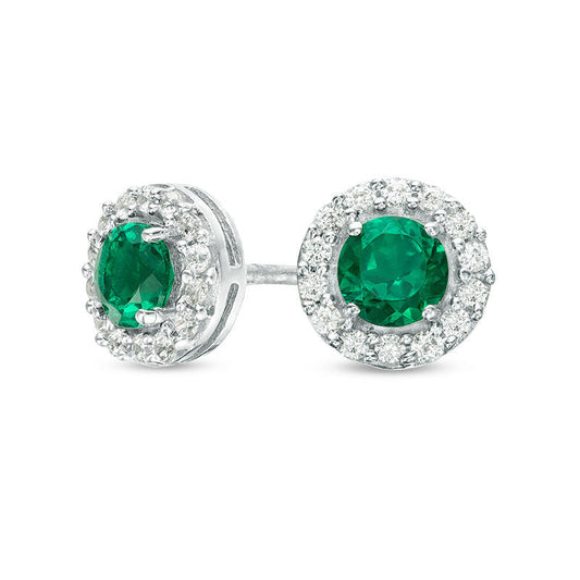 4.0mm Emerald and White Topaz Frame Stud Earrings in 10K White Gold