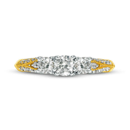 0.75 CT. T.W. Natural Diamond Three Stone V-Sides Antique Vintage-Style Engagement Ring in Solid 10K Yellow Gold