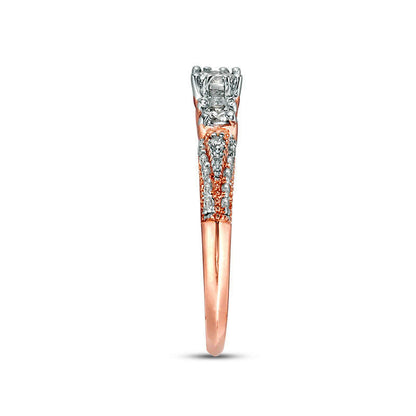 0.75 CT. T.W. Natural Diamond Three Stone V-Sides Antique Vintage-Style Engagement Ring in Solid 10K Rose Gold
