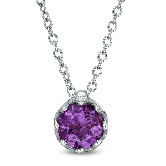 7.0mm Amethyst Solitaire Floral Pendant in Sterling Silver - 19.5